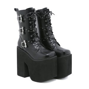 High Platform Mid Calf Boots