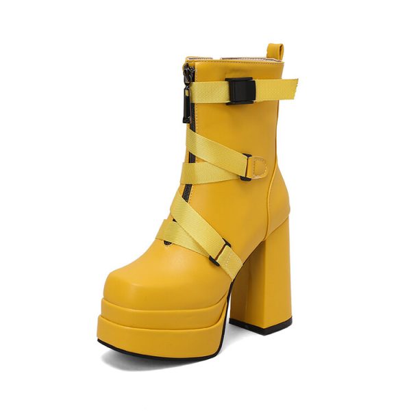 Platform ankle boots with straps at the front