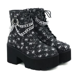 Black denim boots with sequins