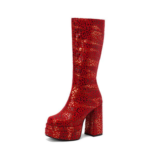 Golden-scaly mid-calf boots