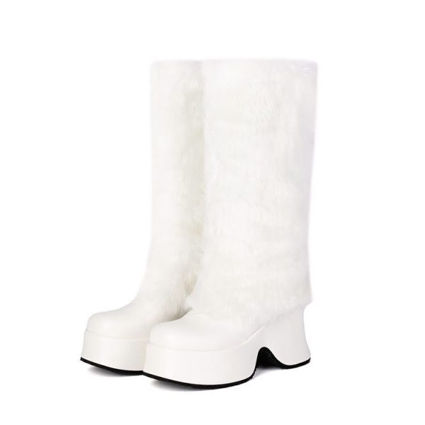 Fur knee-high boots