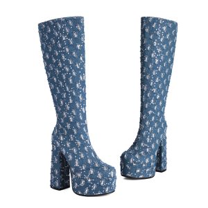 Denim Knee-High Boots
