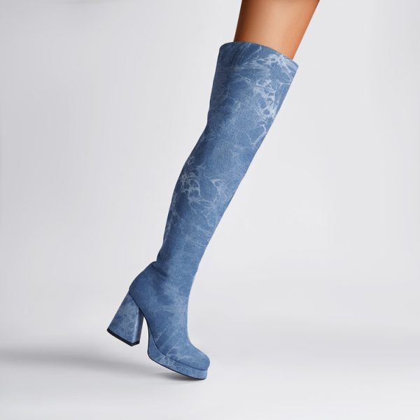 Soft denim thigh high boots