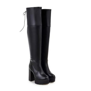 thigh-high faux leather boots