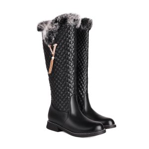 Quilted-design knee high boots