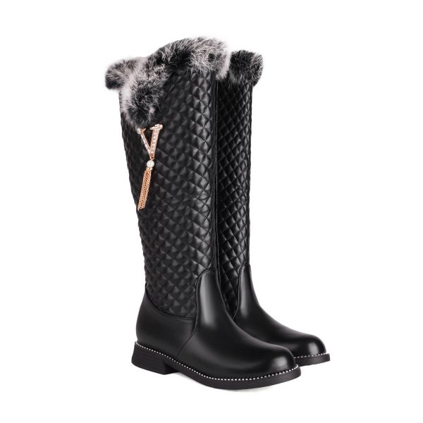 Quilted-design knee high boots