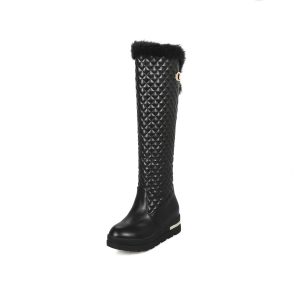 Quilted-design knee high boots
