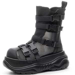 Fashionable black combat boots