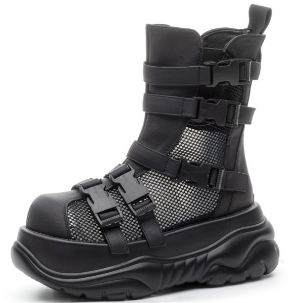 Fashionable black combat boots
