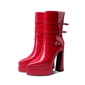 Pointy-toe mid-calf high heeled boots