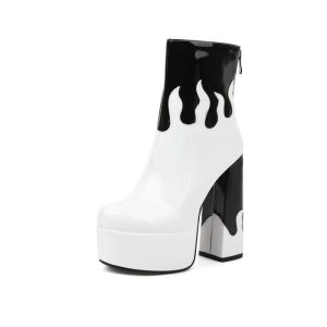 White Ankle Boots with a Flame Design at the top