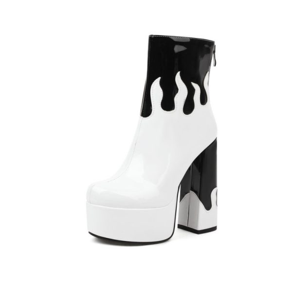 White Ankle Boots with a Flame Design at the top