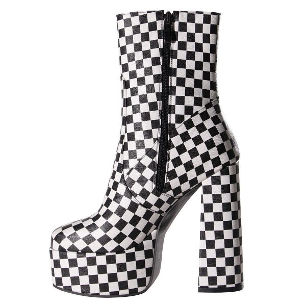 Checked ankle boots