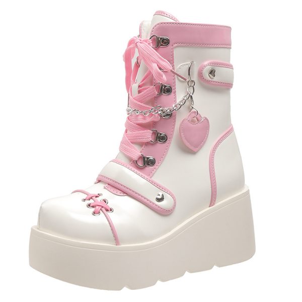 Pink retro wedge boots