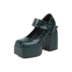 Box-Toe Platform Pumps