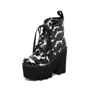 Ankle boots with bat style imprint design
