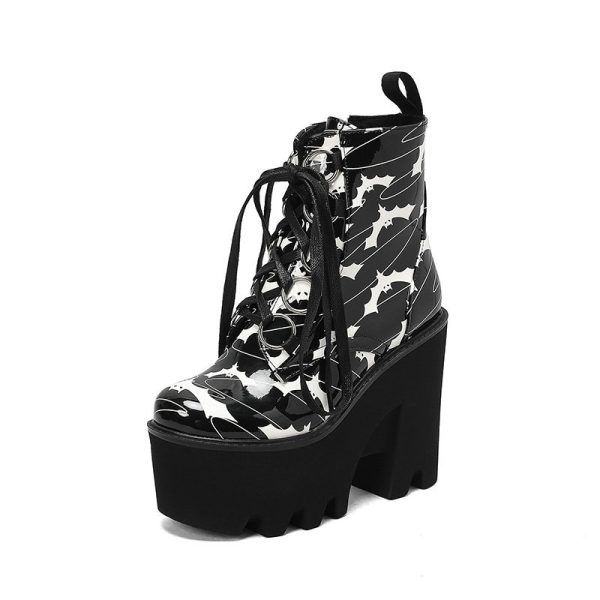 Ankle boots with bat style imprint design