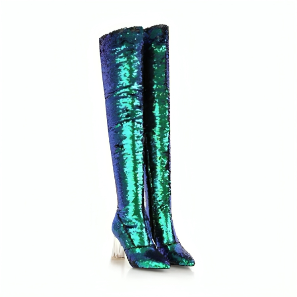 Sequined chromatic thigh-high boots
