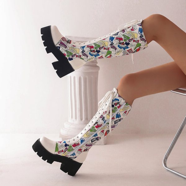 Colorful Design Knee-high Platform Boots