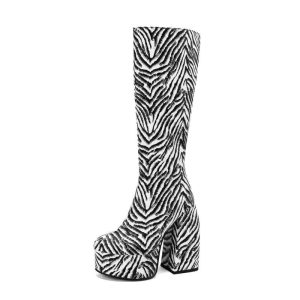 Zebra-Print Platform Boots
