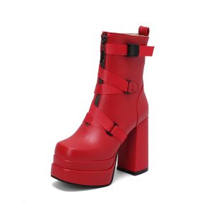 Platform ankle boots with straps at the front