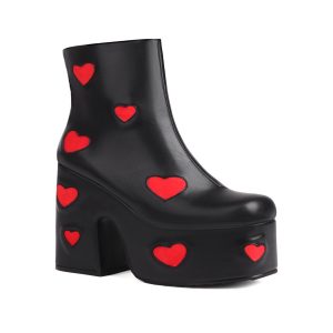 Platform Ankle Boots with love heart details