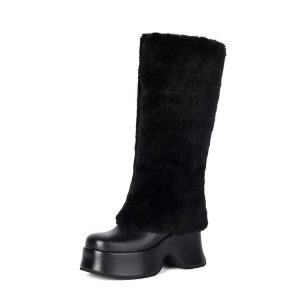 Fur knee-high boots