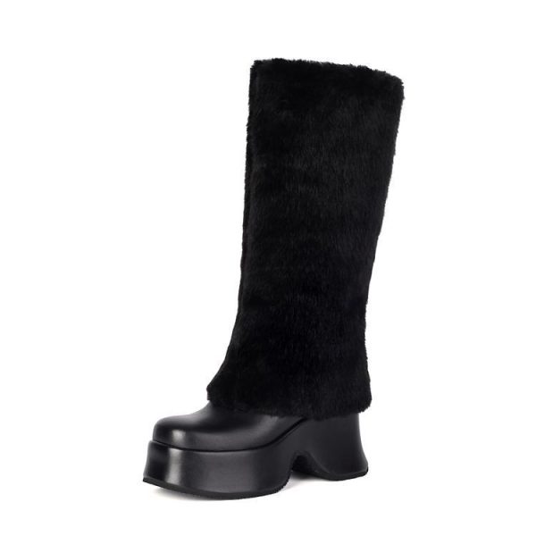 Fur knee-high boots