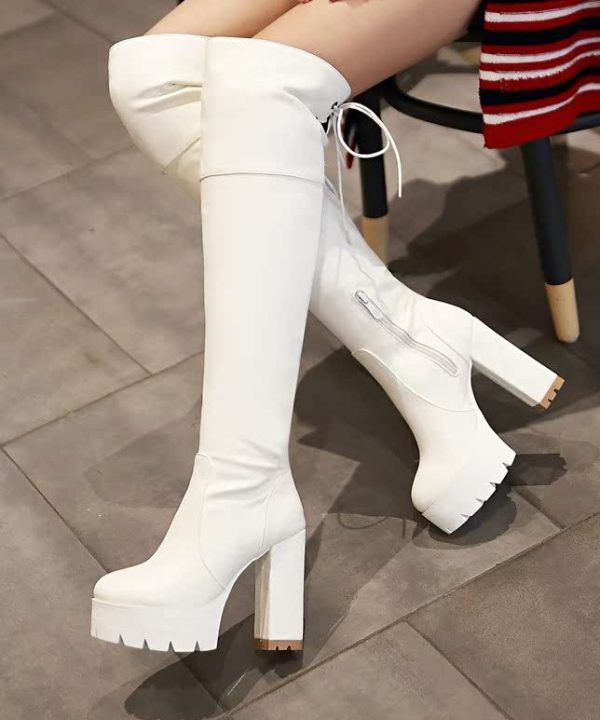 thigh-high faux leather boots