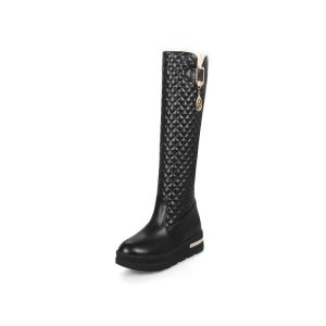 Quilted-design knee high boots