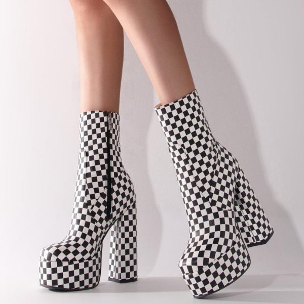 Checked ankle boots