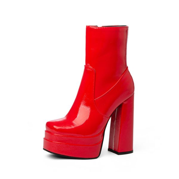 Glossy platform red ankle boots