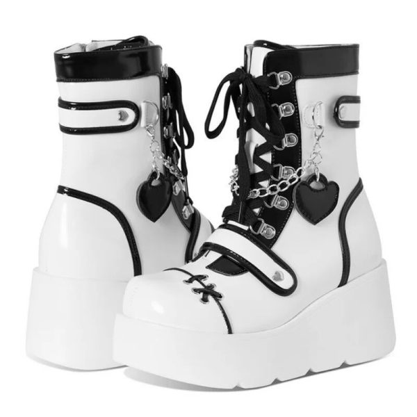 White retro wedge boots