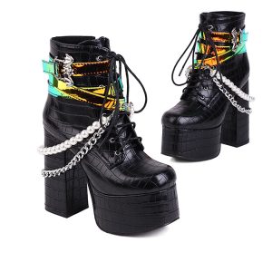 Crocodile print ankle boots