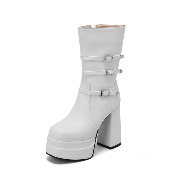 White Mid-Calf Platform Boots