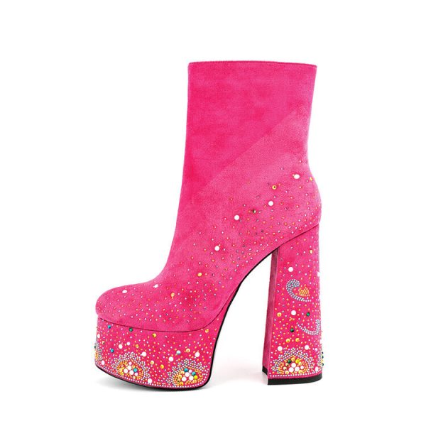 Suede platform ankle boots with sparkly details