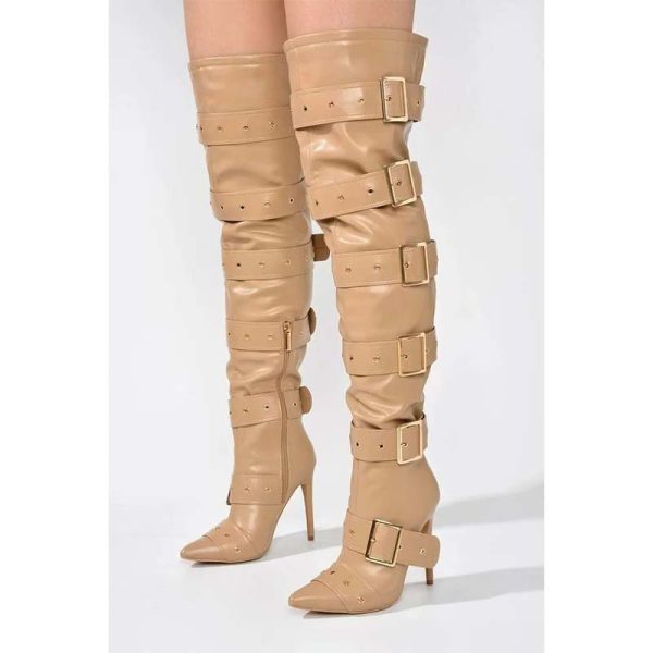 Pointy-toe thigh high boots