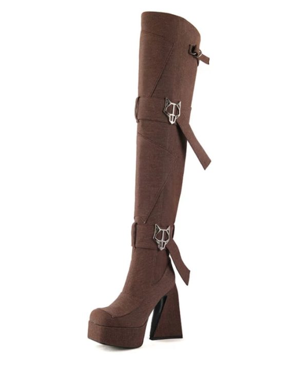 Brown thigh-high boots