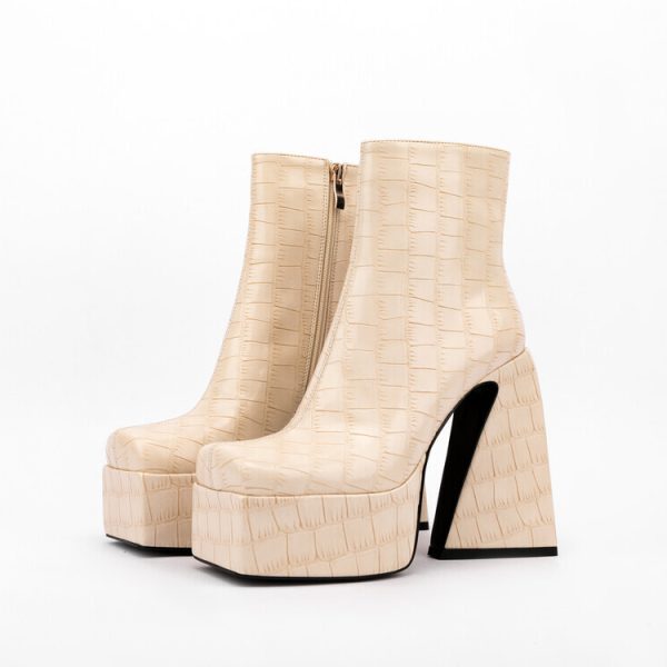 Crocodile-embossed platform ankle boots