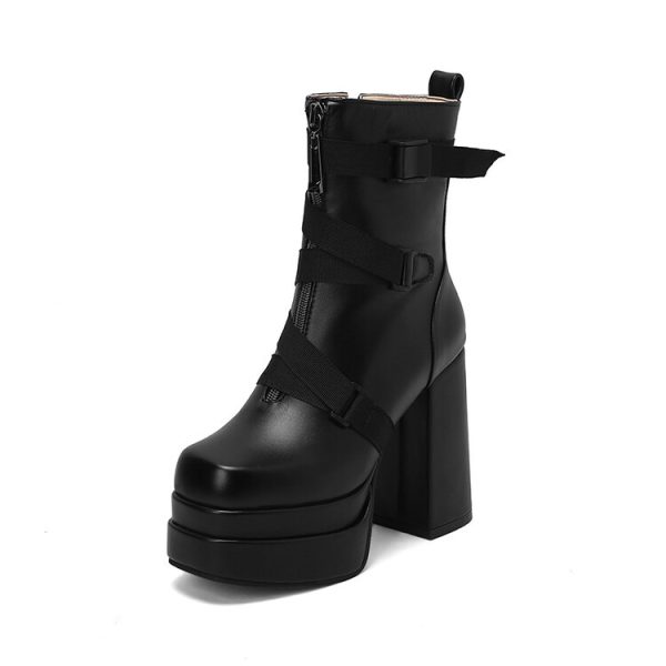 Platform ankle boots with straps at the front
