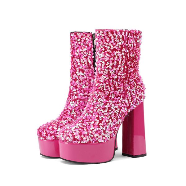 Sequined ankle boots with platform and block heel