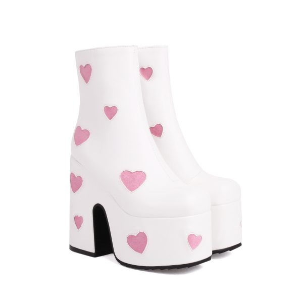 Platform Ankle Boots with love heart details