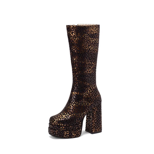 Golden-scaly mid-calf boots
