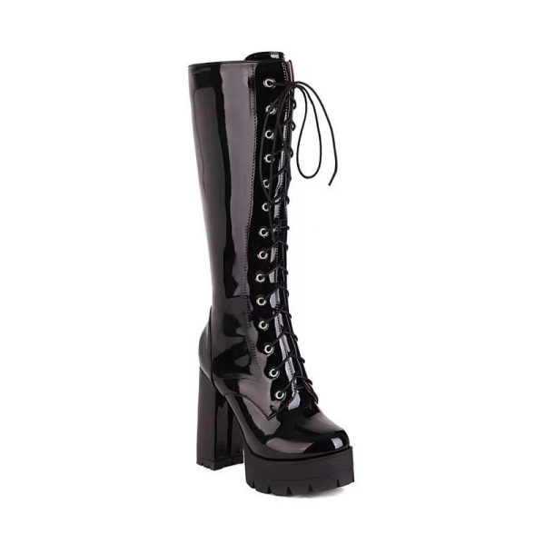 Red knee-high platform boots