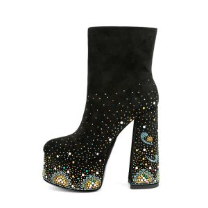 Suede platform ankle boots with sparkly details