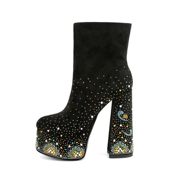 Suede platform ankle boots with sparkly details