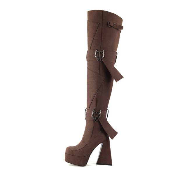 Brown thigh-high boots