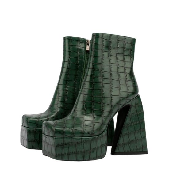 Crocodile-embossed platform ankle boots