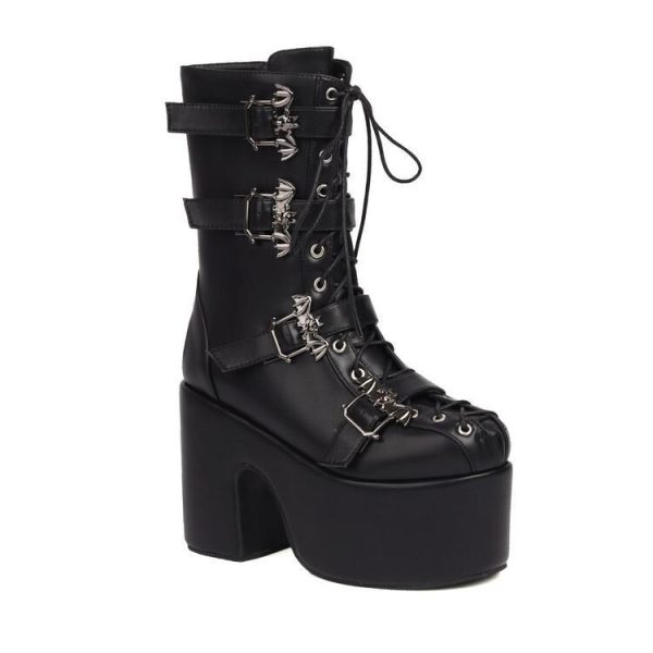 Buckled mid-calf punk boots