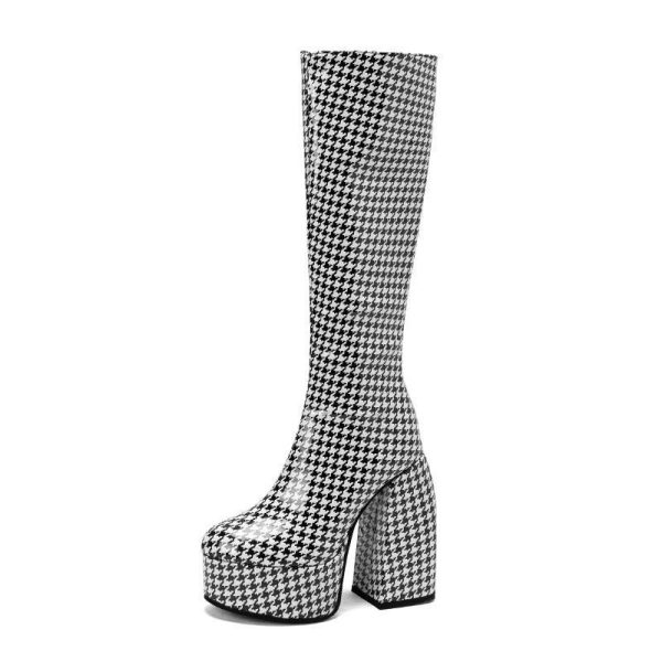 Houndstooth pattern platform boot